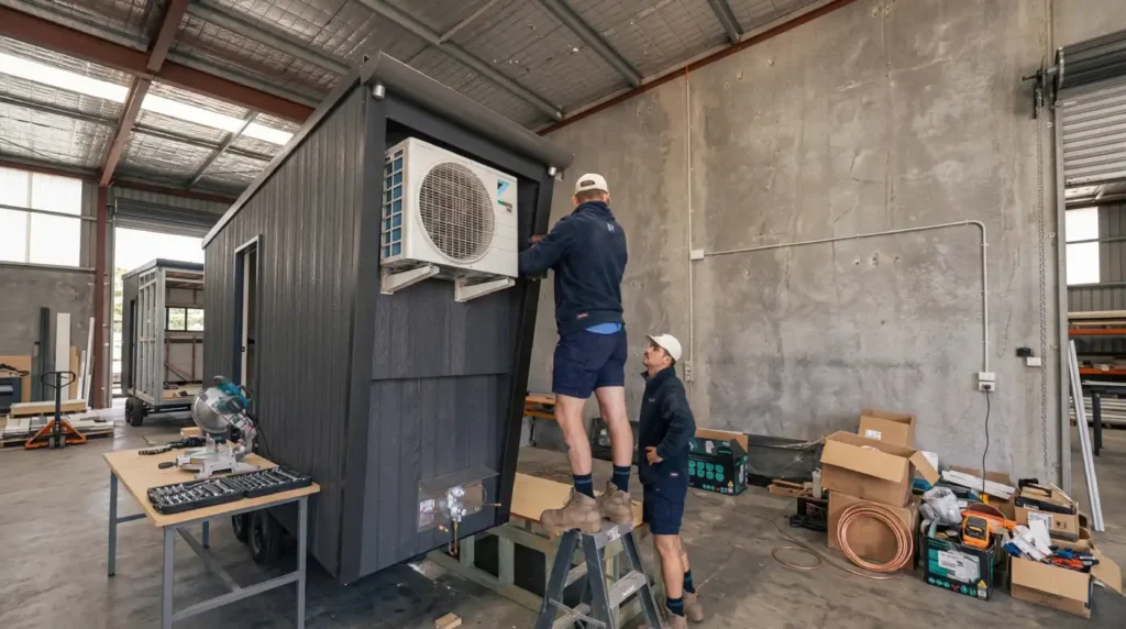 Technicians installing an air conditioning system for optimal performance in Perth’s hot summers.