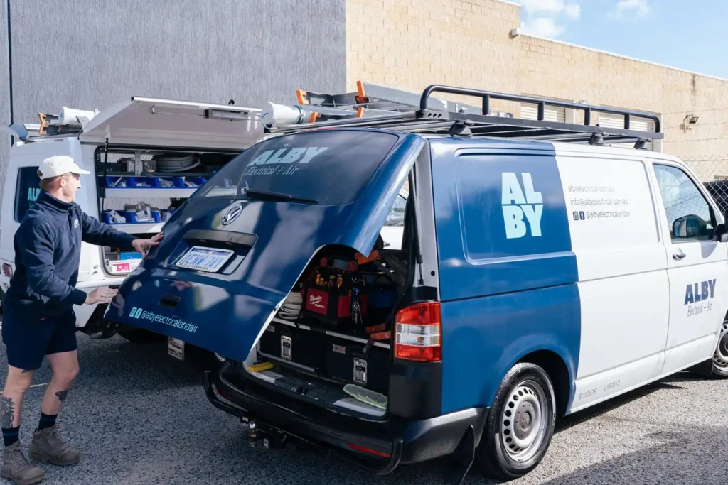 Alby Electrical & Air van providing energy efficiency services in Perth to reduce electricity bills.