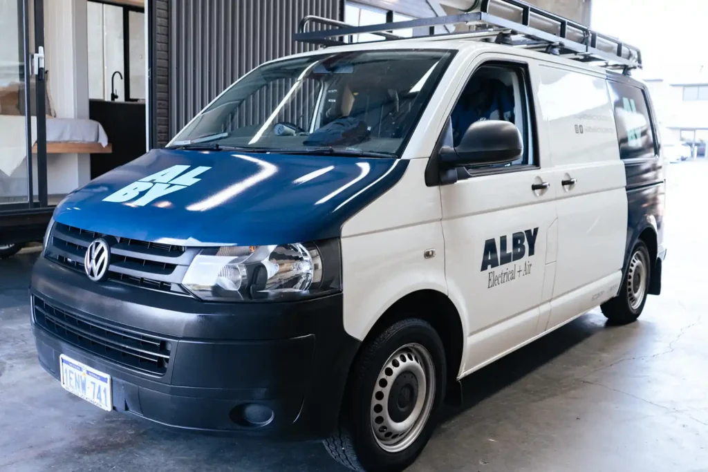 Alby Electrical & Air service van ready for electrical and air conditioning servicing in Perth.