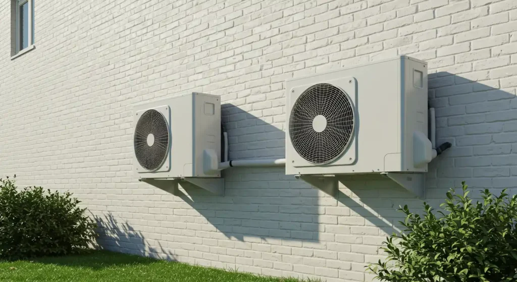 Reverse cycle split system air conditioners installed on an Inglewood home's exterior wall.
